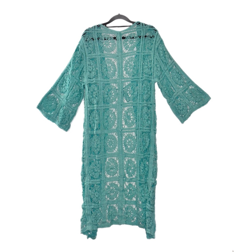 Raj Teal Crochet Open-Front Cardigan - Picture 4 of 8